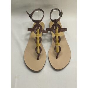 Dolce Vita Dinara Sandal Thong Buckle Ankle Strap Brown Yellow Neutral Size 10